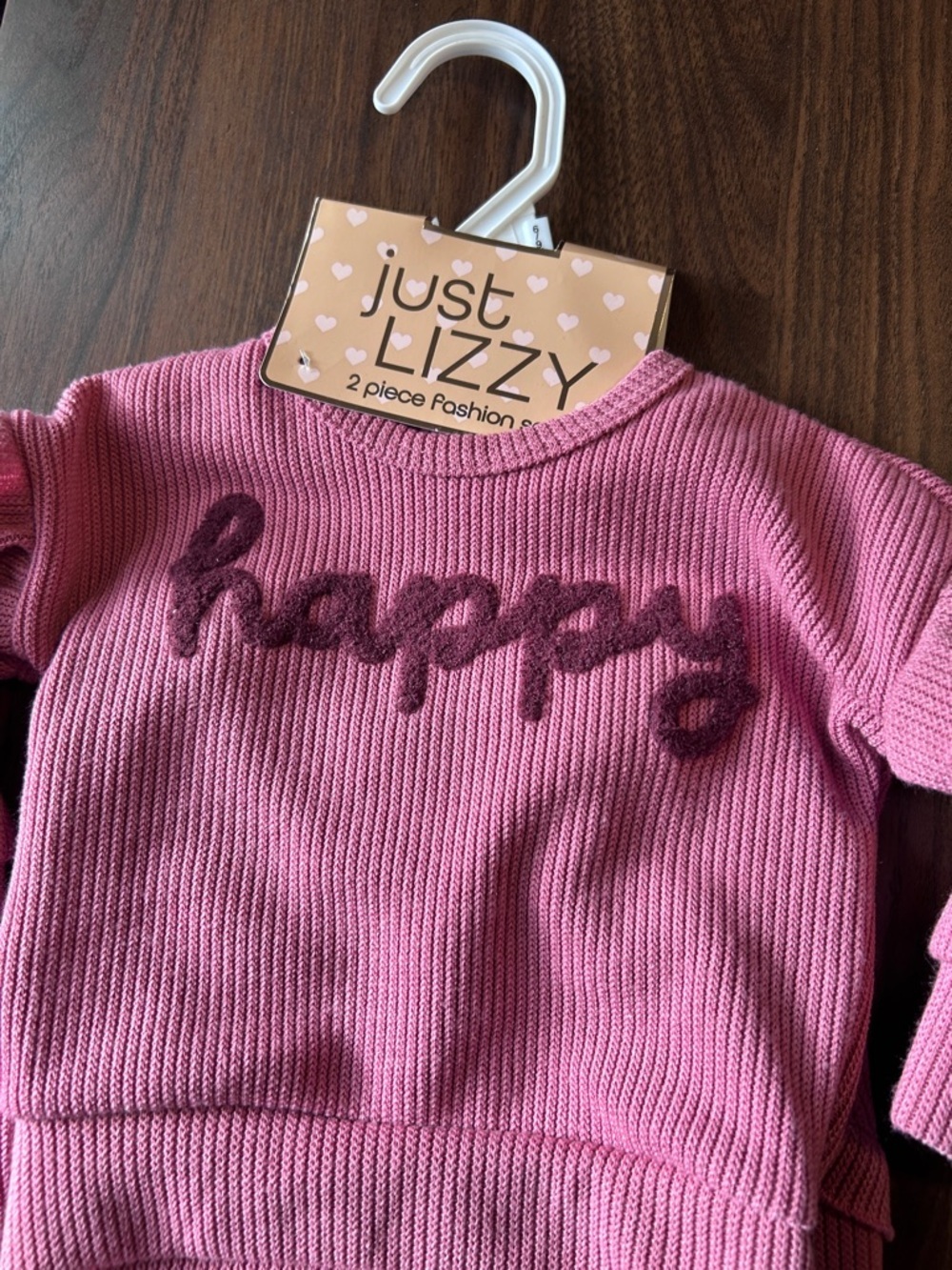 Kids Pink 'Happy' Ribbed Matching Set by​ - Picture 4 of 11